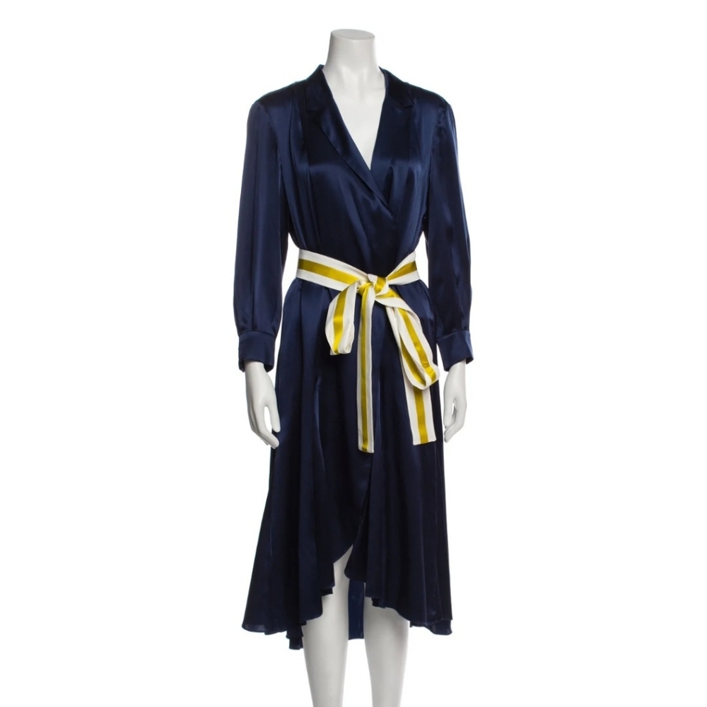 Alexis Navy Blue Long Sleeve Dress with Yellow Belt